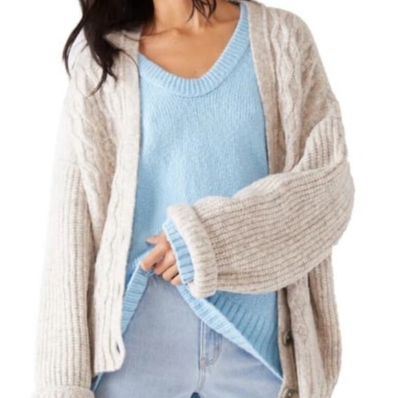 Free People Sweaters - Free People Molly Cable Knit Cardigan Heather Gray XS Oversized